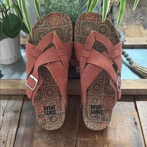 Muk Luks Orange Sandals with Cork Footbed and Adjustable Straps